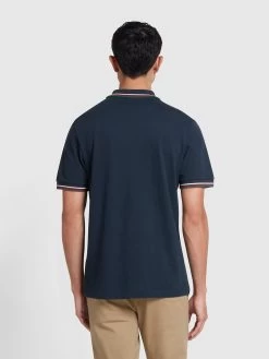 Farah Alvin Organic Cotton Tipped Collar Short Sleeve Polo Shirt In True Navy -Farah jupwwijmuxo5kpujeapv
