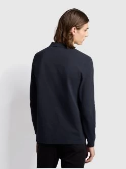 Farah Blanes Organic Cotton Long Sleeve Polo Shirt In True Navy -Farah jz7iqxesnhujtydc6zog