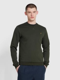 Farah Tim Organic Cotton Crew Neck Sweatshirt In Evergreen