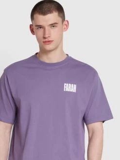 Damon Farah Logo Print T-Shirt In Slate Purple -Farah km8hud6y0gxggu8ju6nj