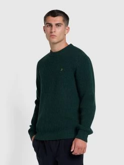 Farah Hayes Tipped Crew Neck Jumper In Botanic Green
