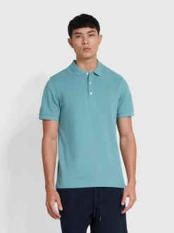Farah Blanes Organic Cotton Short Sleeve Polo Shirt In Brook Blue