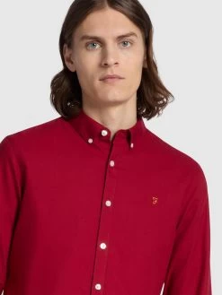 Farah Brewer Slim Fit Organic Cotton Oxford Shirt In Warm Red -Farah lafetqgqkmisdwhzudri