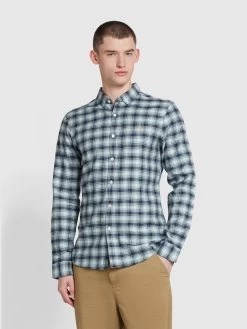 Farah Fraser Slim Fit Check Long Sleeve Shirt In Brook Blue