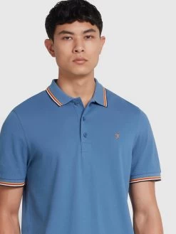 Farah Alvin Organic Cotton Tipped Collar Short Sleeve Polo Shirt In Sheaf Blue -Farah lsljdhvvq65ynpm1p6nx