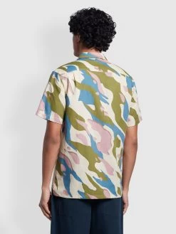 Farah Tandang Casual Fit Linen Revere Camo Shirt In Fog -Farah lt0ahhzhta1rxenwcobu