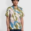 Farah Tandang Casual Fit Linen Revere Camo Shirt In Fog