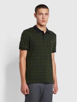 Farah Hunningale Slim Fit Check Organic Cotton Polo Shirt In Evergreen