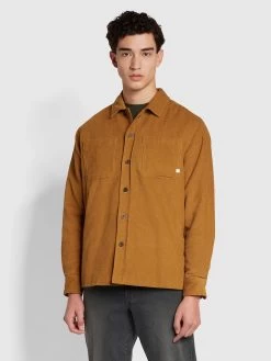 Farah Hunter Relaxed Fit Quilted Corduroy Overshirt In Rich Tobacco
