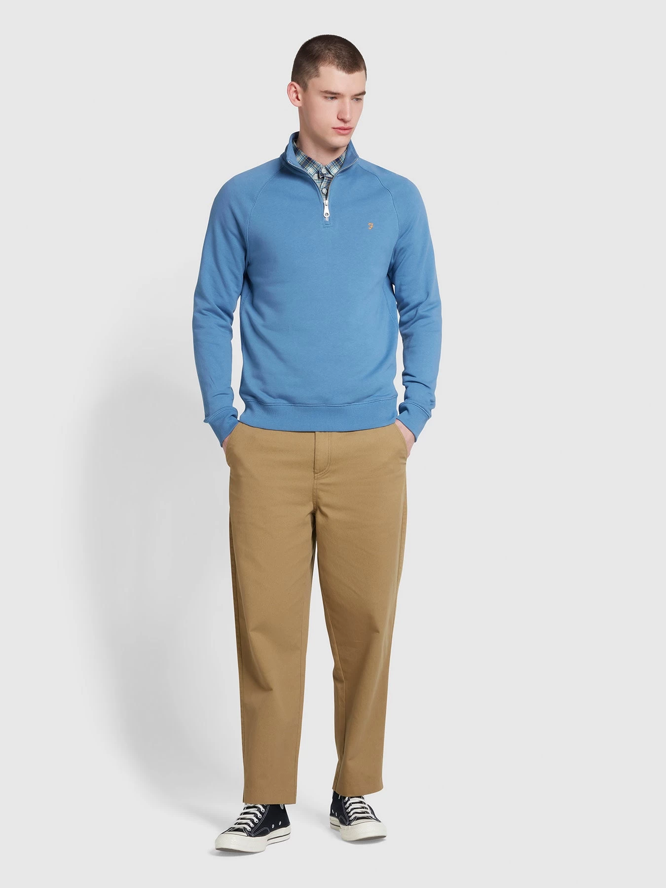 Farah Jim Organic Cotton Quarter Zip Sweatshirt In Sheaf Blue 4 Farah Jim Organic Cotton Quarter Zip Sweatshirt In Sheaf Blue - Image 2