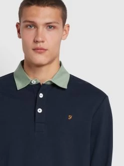 Farah Ward Regular Fit Organic Cotton Rugby Shirt In True Navy -Farah n8lgbm664ht9r15s153b
