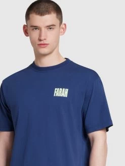 Damon Farah Logo Print T-Shirt In Rich Indigo -Farah ndshwhs2u0v6hcbdbber