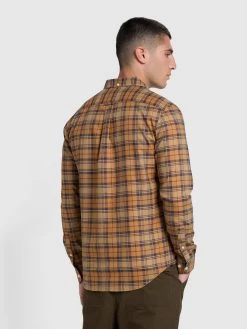 Farah Brewer Check Slim Fit Organic Cotton Long Sleeve Shirt In Dark Chestnut -Farah nmkibcqgdelp64fxmwlx