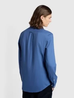 Farah Brewer Slim Fit Organic Cotton Oxford Shirt In Steel Blue -Farah nruanppshelze31kwuem