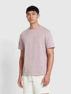 Farah Oakland Regular Fit Bretton Stripe T-Shirt In Dark Pink
