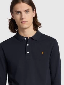 Farah Blanes Organic Cotton Long Sleeve Polo Shirt In True Navy -Farah ogibfqi8kv0t1zd9xcgi