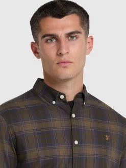 Farah Brewer Check Slim Fit Organic Cotton Long Sleeve Shirt In Liquorice Blue -Farah ot5qxlfyaelspd6eboln