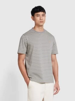 Farah Oakland Regular Fit Bretton Stripe T-Shirt In Rail Grey