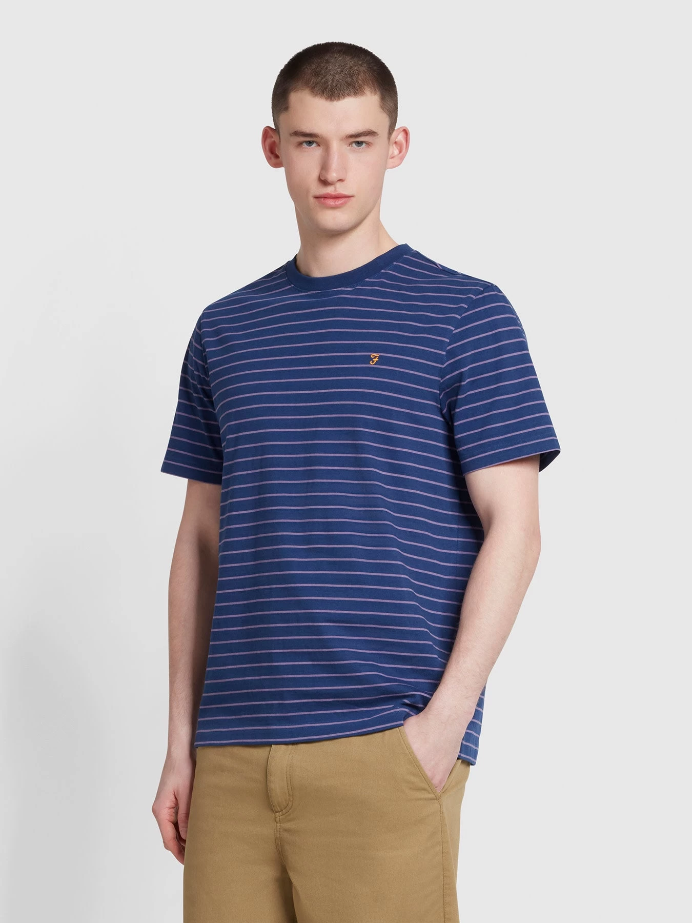 Farah Oakland Regular Fit Bretton Stripe T-Shirt In Rich Indigo 3 Farah Oakland Regular Fit Bretton Stripe T-Shirt In Rich Indigo
