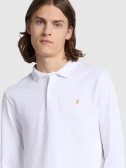 Farah Blanes Organic Cotton Long Sleeve Polo Shirt In White -Farah pgvecsej56qtch5dblyz