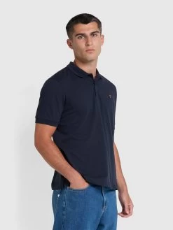 Farah Volo Organic Cotton Textured Polo Shirt In True Navy