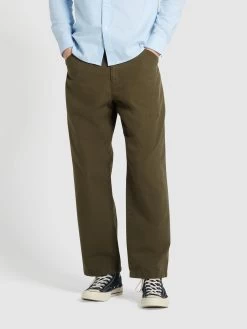 Farah Greenport Utility Canvas Trousers In Olive Green
