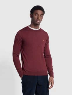 Mullen Merino Wool Crew Neck Jumper In Farah Burgundy