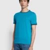 Farah Groves Regular Fit Organic Cotton Ringer T-Shirt In Blue Opal