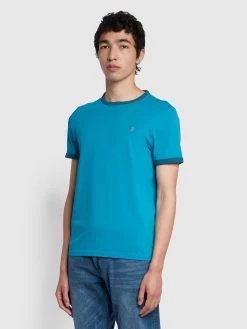 Farah Groves Regular Fit Organic Cotton Ringer T-Shirt In Blue Opal