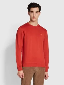 Farah Tim Slim Fit Organic Cotton Crew Sweatshirt In Crimson