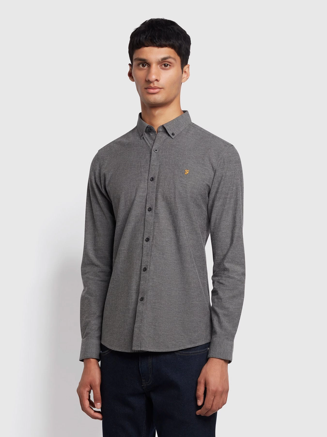 Steen Slim Fit Brushed Organic Cotton Shirt In Farah Grey Marl 3 Steen Slim Fit Brushed Organic Cotton Shirt In Farah Grey Marl