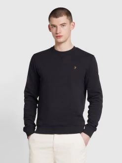 Farah Tim Organic Cotton Crew Neck Sweatshirt In Black