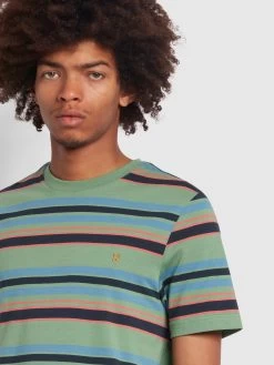 Farah Nash Regular Fit Striped Organic Cotton T-Shirt In Green Aloe -Farah rxwmy2f7fs8fzyot05cq
