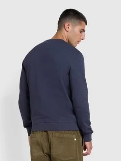 Farah Tim Organic Cotton Crew Neck Sweatshirt In Liquorice Blue -Farah s2aa3m8mnkcqat8rwz3e