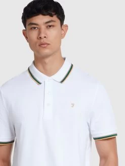 Farah Alvin Organic Cotton Tipped Collar Short Sleeve Polo Shirt In White -Farah scgl8x5vvfrvcmdyzy8r