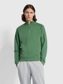 Farah Jim Slim Fit Organic Cotton Quarter Zip Sweatshirt In Wreath Green