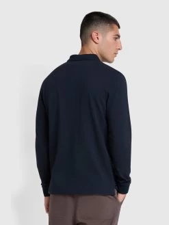 Farah Drexler Organic Cotton Long Sleeve Polo Shirt In True Navy -Farah srq1oknwpjio2lkzplsi
