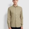 Farah Brewer Slim Fit Organic Cotton Oxford Shirt In Beige -Farah swboi80zlwtms1s54gzg