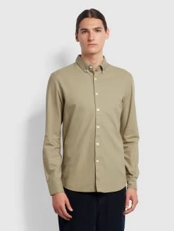 Farah Brewer Slim Fit Organic Cotton Oxford Shirt In Beige