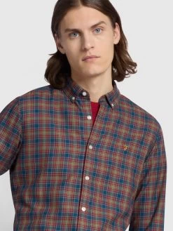 Farah Fraser Button Down Check Organic Cotton Shirt In Sailor Blue -Farah t0ay4kepltup4nhjuroe