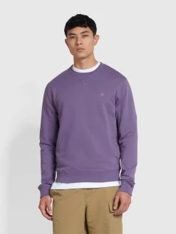 Farah Tim Organic Cotton Crew Neck Sweatshirt In Slate Purple