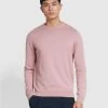 Farah Mullen Cotton Crew Neck Jumper In Dark Pink -Farah t52jn422gtmvauwtuasl