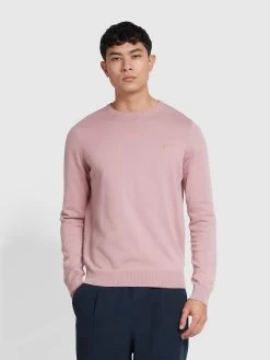 Farah Mullen Cotton Crew Neck Jumper In Dark Pink