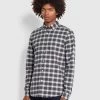 Farah Fraser Button Down Check Organic Cotton Shirt In Cream