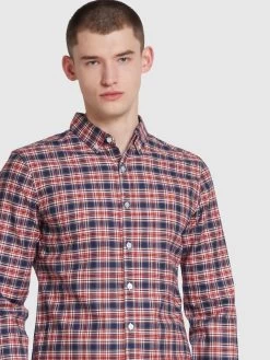 Farah Fraser Slim Fit Check Long Sleeve Shirt In Clay Red -Farah tcktvz6awyd75bpaqj74