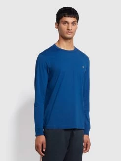 Farah Worthington Regular Fit Organic Cotton Long Sleeve T-Shirt In Blue Peony