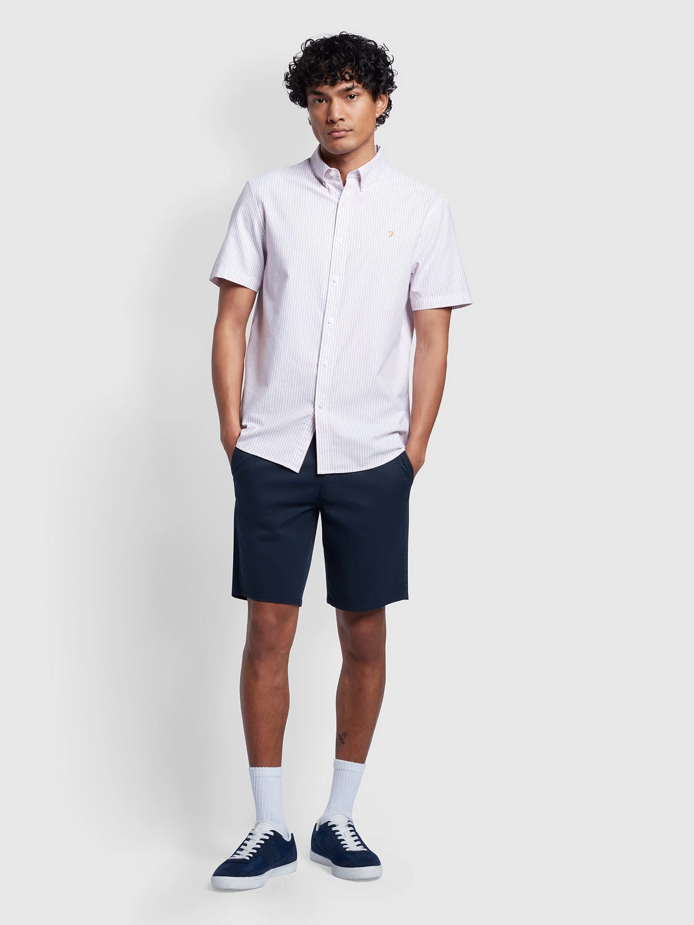 Farah Brewer Stripe Short Sleeve Shirt In Dark Pink 4 Farah Brewer Stripe Short Sleeve Shirt In Dark Pink - Image 2