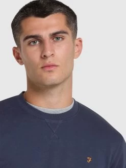 Farah Tim Organic Cotton Crew Neck Sweatshirt In Liquorice Blue -Farah uknvizz8cpngrgokxp9y