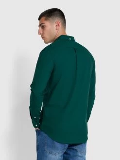 Farah Brewer Slim Fit Organic Cotton Long Sleeve Shirt In Botanic Green -Farah uqmcnyisfz3fuf1zi8ss
