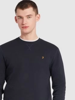 Farah Tim Organic Cotton Crew Neck Sweatshirt In True Navy -Farah uvazb7dgbfm5bczyiirl
